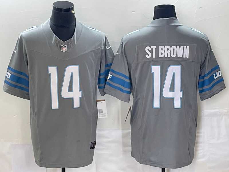 Mens Detroit Lions #14 Amon Ra St Brown Grey 2023 FUSE Vapor Limited Stitched Jersey